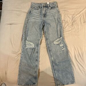 H&M High Rise Distressed Jeans - Light Blue